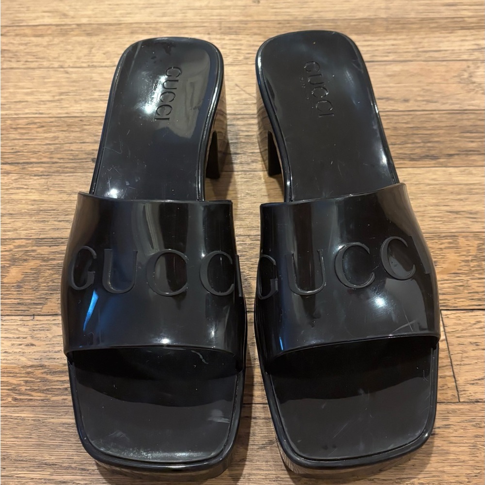 Gucci Women's Black Jelly Sandals ALWAYS AUTHENTIC EU 38 7/7.5